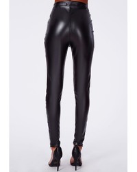 Missguided Faux Leather Lace Up Side Leggings Black