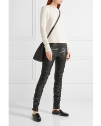 The Row Orshen Ruched Leather Leggings Black