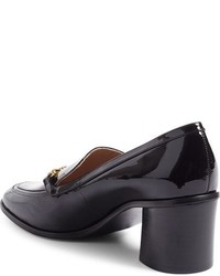 black mid heel loafers