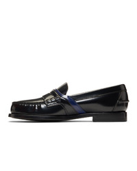 Prada Black And Blue Leather Logo Loafers