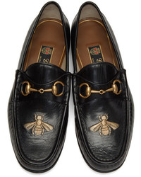 Gucci Black Bee Horsebit Loafers