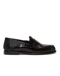 Loewe Black Croc Slip On Loafers