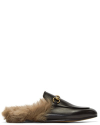 Gucci Black Fur Princetown Slippers