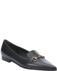 Gucci Black Leather Horsebit Pointed Loafers
