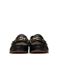 Gucci Black Leather Interlocking G Horsebit Loafers