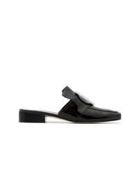 Dorateymur Black Petrol Shadow Patent Leather Backless Loafers