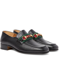 Gucci Bonny Horsebit Collapsible Heel Webbing Trimmed Full Grain Leather Loafers