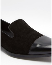 Asos Brand Loafers In Black Suede With Leather Toe Cap