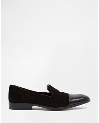 Asos Brand Loafers In Black Suede With Leather Toe Cap