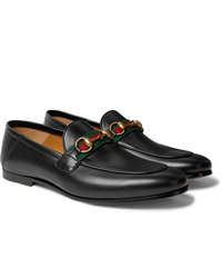 Gucci Brixton Webbing Trimmed Horsebit Collapsible Heel Leather Loafers