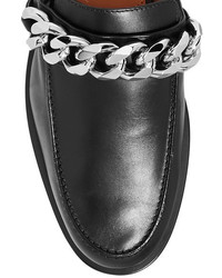 Givenchy Chain Trimmed Leather Slippers Black
