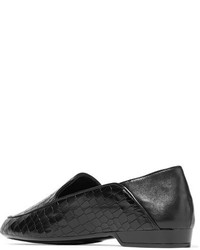 Clergerie Fanin Croc Effect Glossed Leather Collapsible Heel Loafers Black
