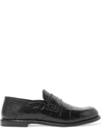 Loewe Croc Effect Leather Loafers Black