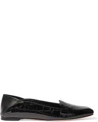 Alexander McQueen Croc Effect Patent Leather Loafers Black