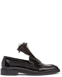 Christopher Kane Feather Trimmed Patent Leather Loafers Black