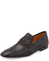 Magnanni For Neiman Marcus Square Toe Slip On Leather Loafer Black
