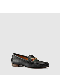 Gucci Leather Horsebit Loafer With Web