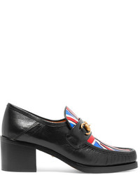 Gucci Horsebit Detailed Collapsible Heel Metallic Leather Loafers Black