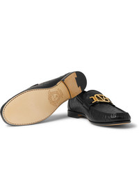 Versace Horsebit Logo Embossed Leather Loafers