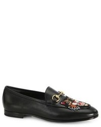 Gucci Jordaan Leather Loafers With Angry Cat