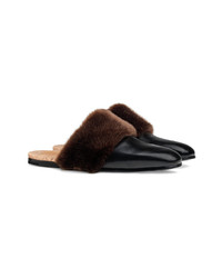 Gucci Leather And Faux Fur Slipper