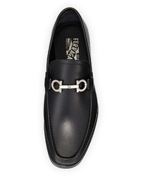 Salvatore Ferragamo Leather Gancini Loafer On Rubber Sole Black