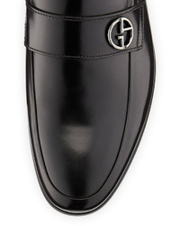 Giorgio Armani Leather Logo Strap Loafer Black