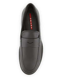 Prada Leather Penny Loafer With Rubber Sole Black