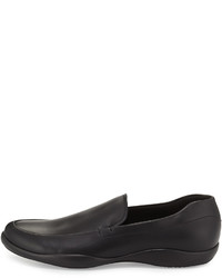 Prada Linea Rossa Leather Slip On Loafer With Rubber Sole Black