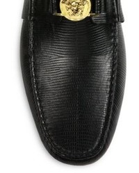 Versace Lizard Embossed Leather Logo Medallion Loafers