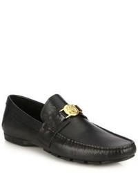 Versace Lizard Embossed Leather Logo Medallion Loafers