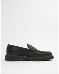 ASOS DESIGN Loafers In Black Leather With Chunky Sole