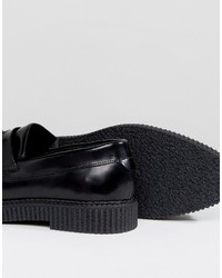 Asos Loafers In Black Leather With Creeper Sole