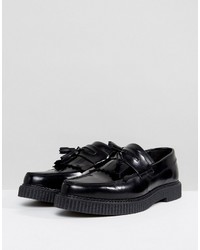 Asos Loafers In Black Leather With Creeper Sole