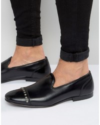 Asos Loafers In Black Leather With Stud Toecap