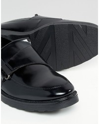 Asos Loafers In Black Leather With Wedge Sole