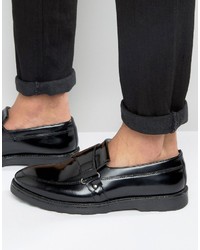 Asos Loafers In Black Leather With Wedge Sole