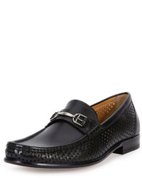 Bally Lorain Perforated Side Leather Buckle Loafer Black