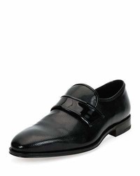 Salvatore Ferragamo Luis 2 Textured Patent Leather Slip On Loafer Black