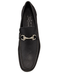 Salvatore Ferragamo Magnifico Textured Calfskin Gancini Loafer With Rubber Sole Black