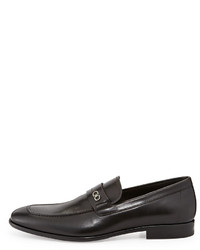 Salvatore Ferragamo Paros Calfskin Loafer With Double Gancini Side Ornat Black