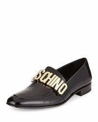 Moschino Patent Leather Loafer Wlogo Lettering Black