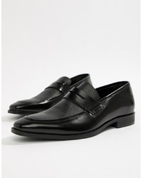 Pier One Penny Loafers In Black Etched Leather