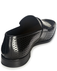 Prada Perforated Leather Penny Loafer Black