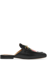 Gucci Princetown Appliqud Horsebit Detailed Leather Slippers Black