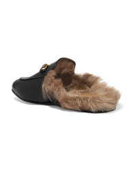 Gucci Princetown Horsebit Detailed Shearling Lined Leather Slippers