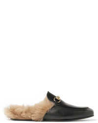 Gucci Princetown Horsebit Shearling Lined Leather Backless Loafers