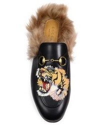 Gucci Princetown Tiger Lamb Fur Lined Leather Slippers