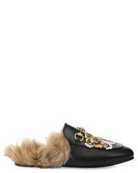 Gucci Princetown Tiger Lamb Fur Lined Leather Slippers