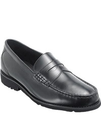 Rockport Shakespeare Circle Black Brush Off Leather Penny Loafers